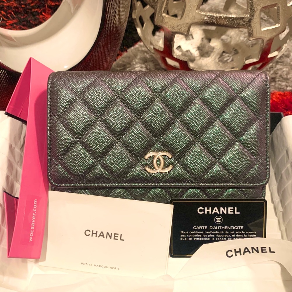 😍❤️🆕CHANEL WOC Wallet on chain Iridescent Large pearl Caviar Leather Bag - Picture 10 of 17